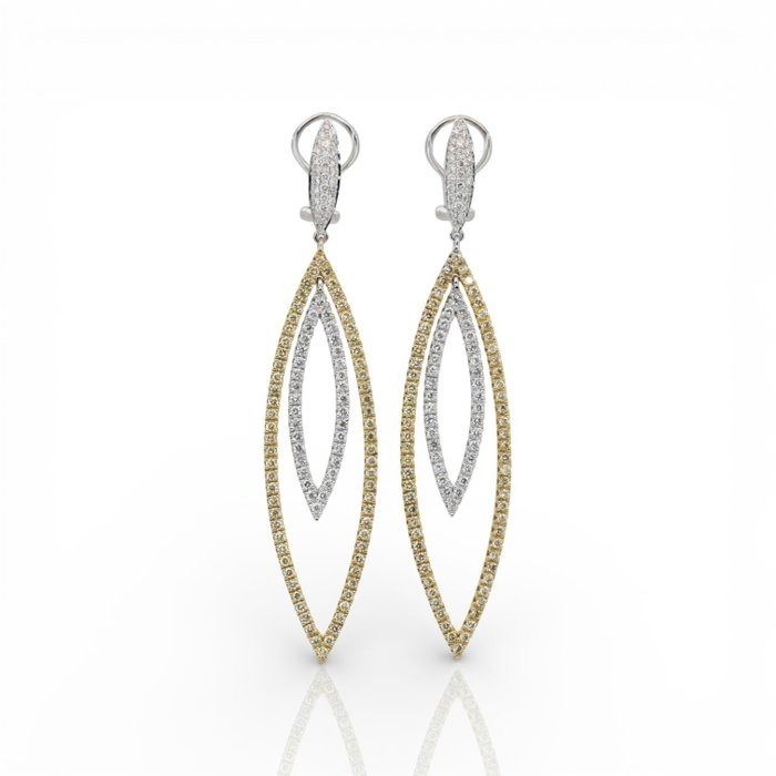 IGI Certified 4.54ct Diamonds Drop Earrings in 18k Yellow & White Gold