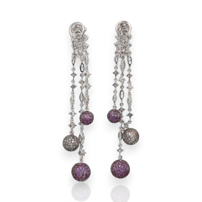 IGI Certified 5.60ct Sapphires and Diamonds Drop Earrings in 18k White Gold