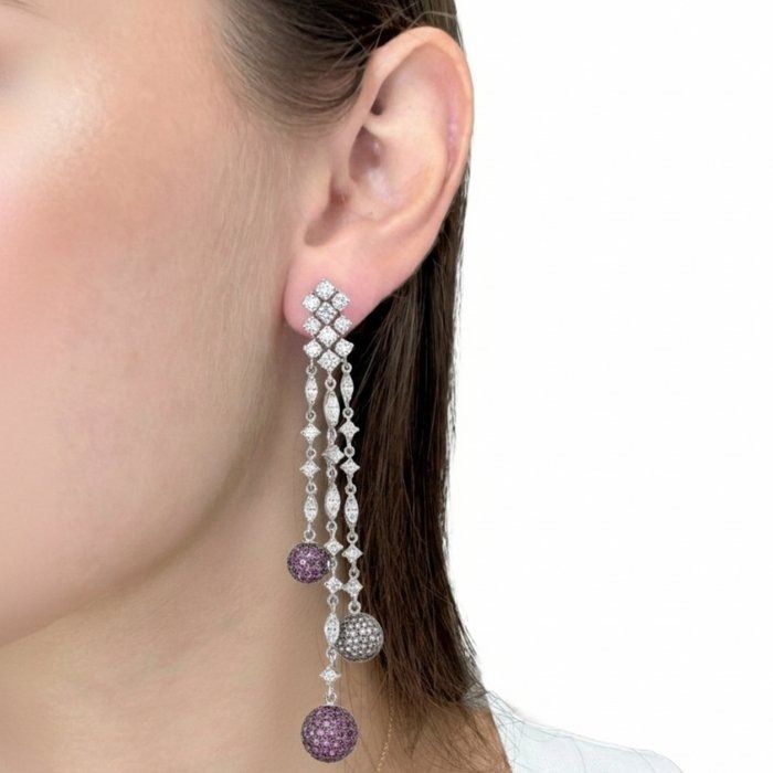 IGI Certified 5.60ct Sapphires and Diamonds Drop Earrings in 18k White Gold