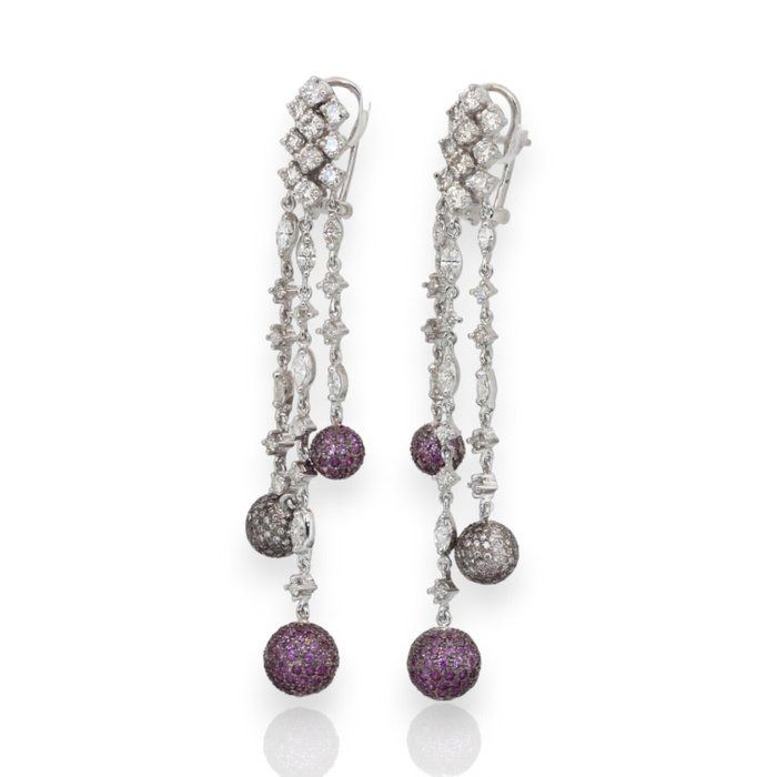 IGI Certified 5.60ct Sapphires and Diamonds Drop Earrings in 18k White Gold