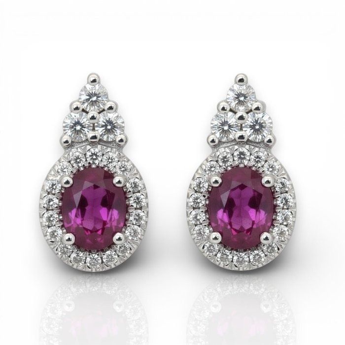 IGI Certified Rubies and Diamonds Earrings in 18k White Gold