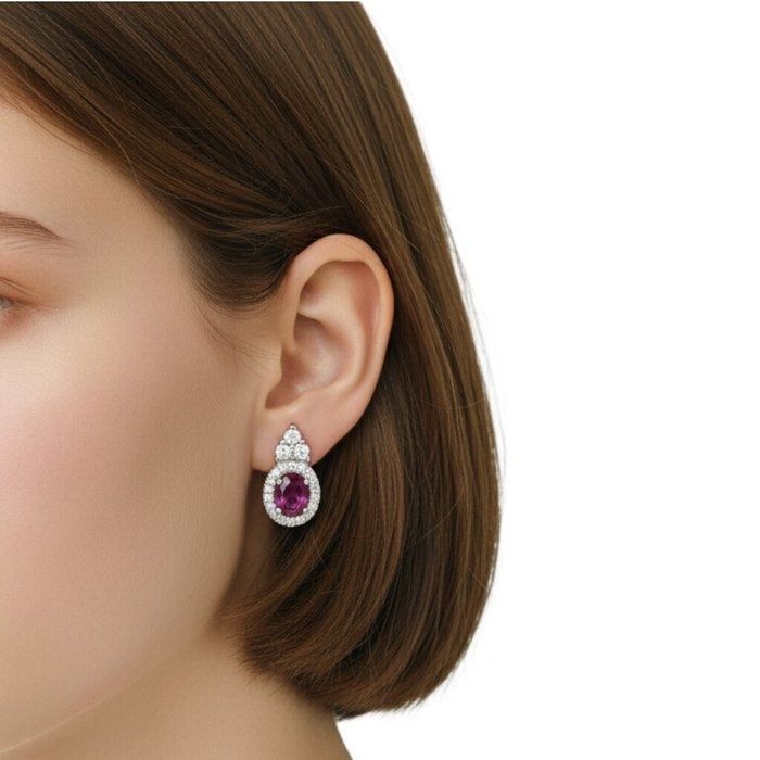 IGI Certified Rubies and Diamonds Earrings in 18k White Gold