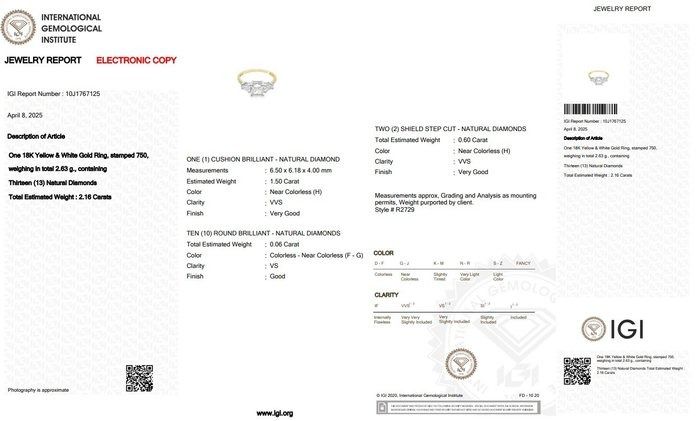 Impeccable 2.16ct Diamonds 3-Stone Ring in 18k Yellow & White Gold - IGI Certified