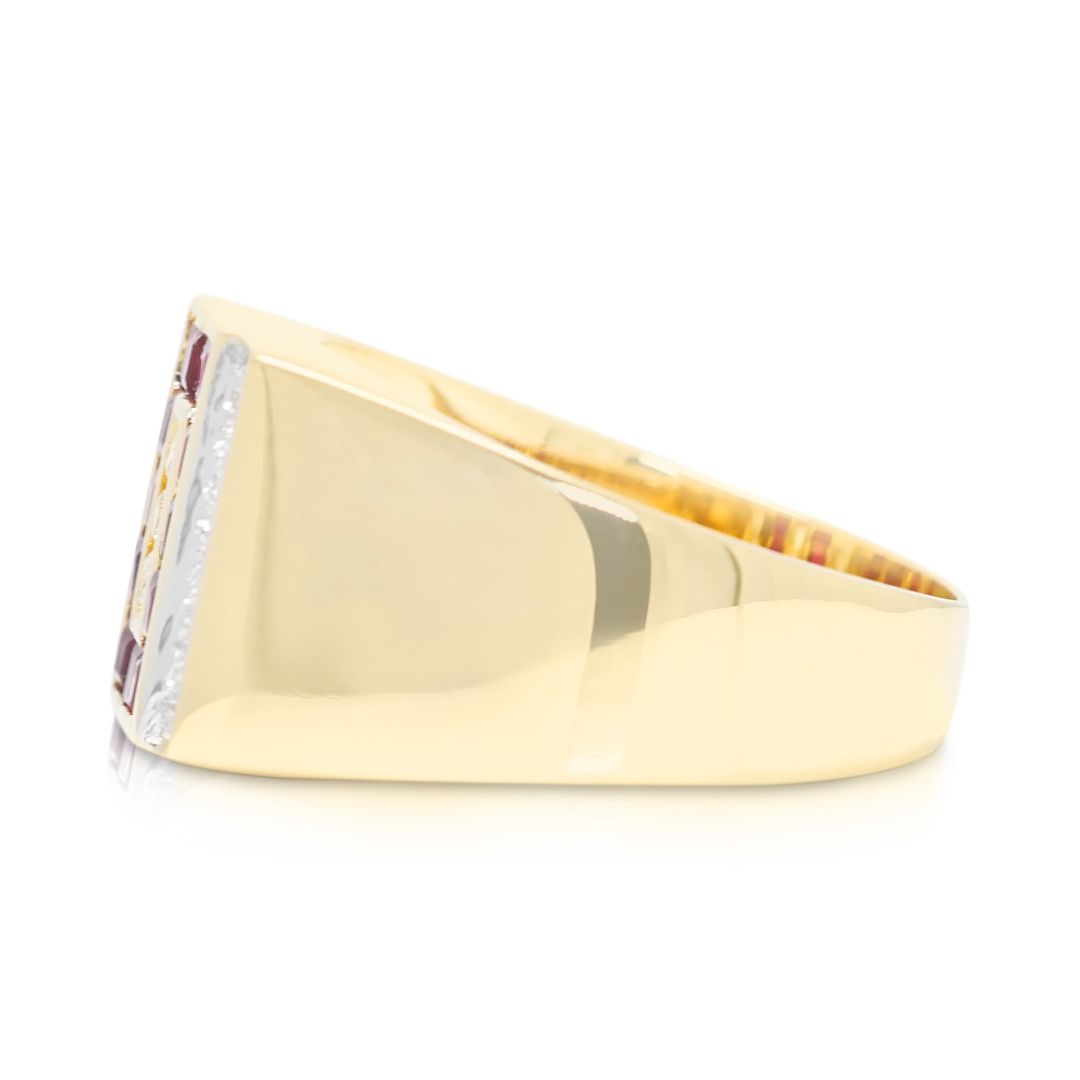 Imperial 0.83ct Natural Diamond and Red Ruby Signet Ring in 18K Yellow Gold