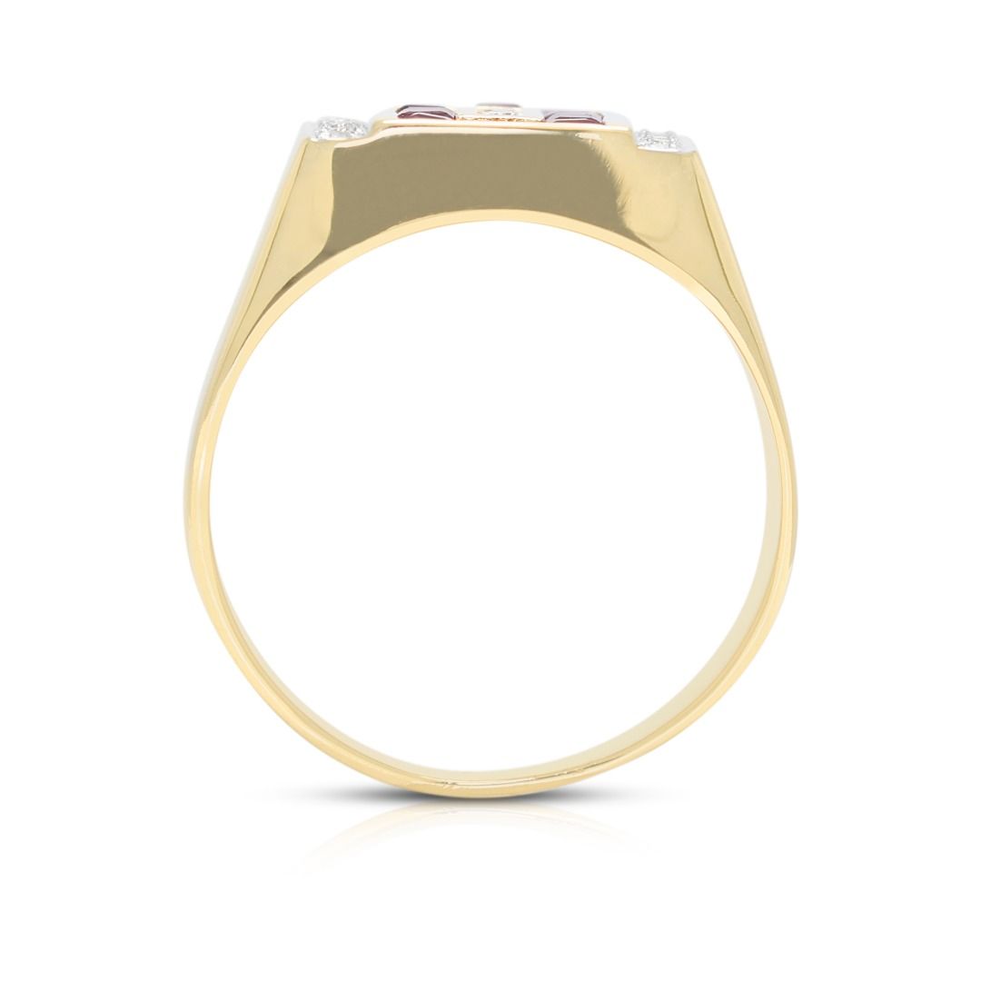Imperial 0.83ct Natural Diamond and Red Ruby Signet Ring in 18K Yellow Gold