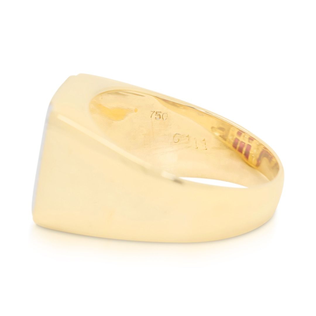 Imperial 0.83ct Natural Diamond and Red Ruby Signet Ring in 18K Yellow Gold