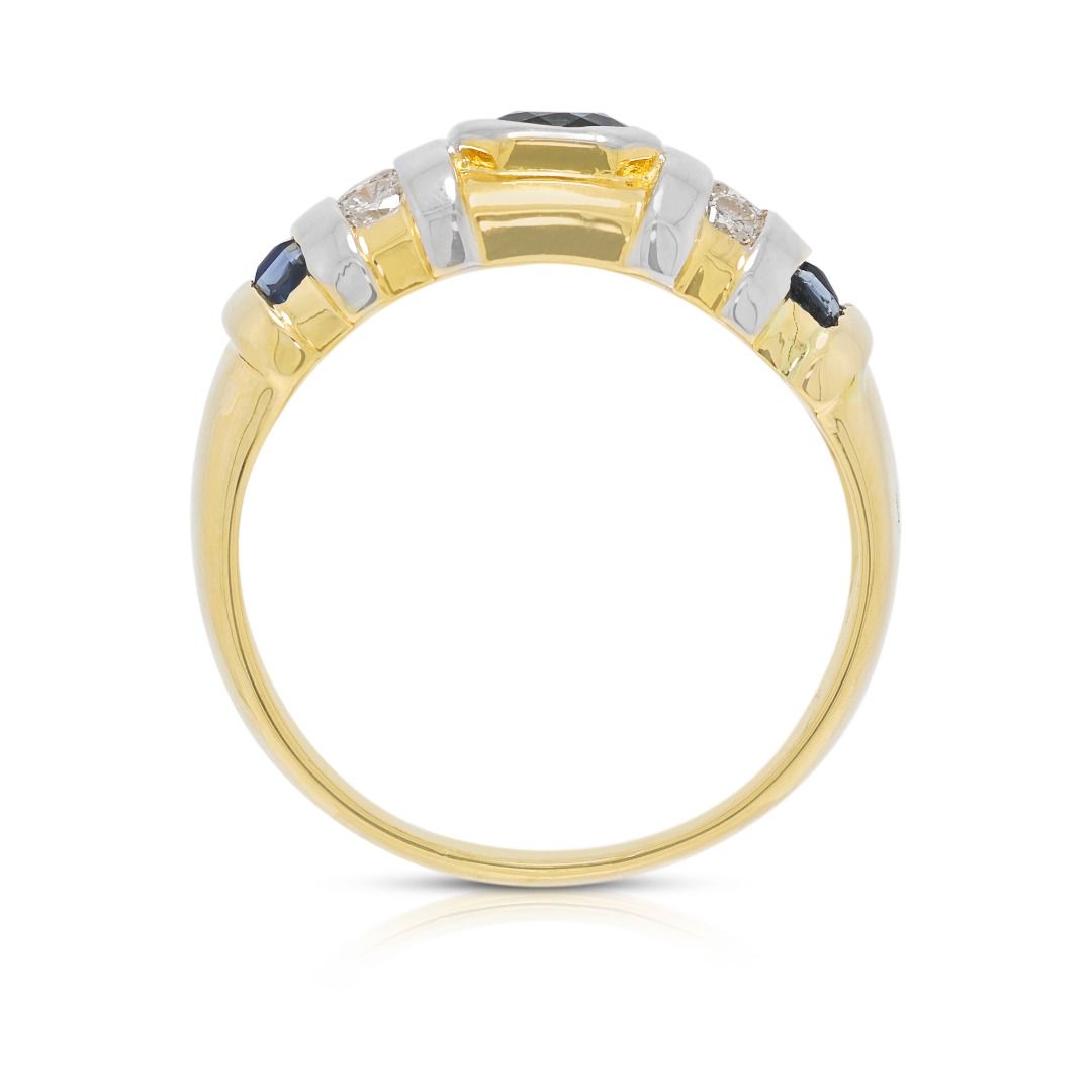 Imperial 1.04ct Natural Diamond and Sapphire Two-Toned Statement Ring in 18K Two-Toned Gold