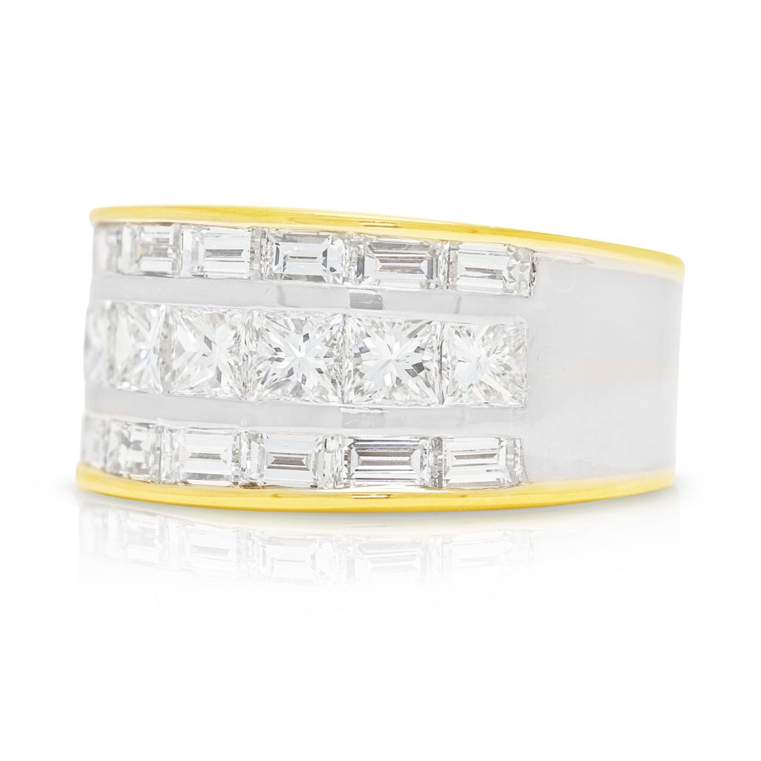 Imperial 1,08 Karat Prinzess- und Tapered-Diamant-Mosaikring aus 18K zweifarbigem Gold