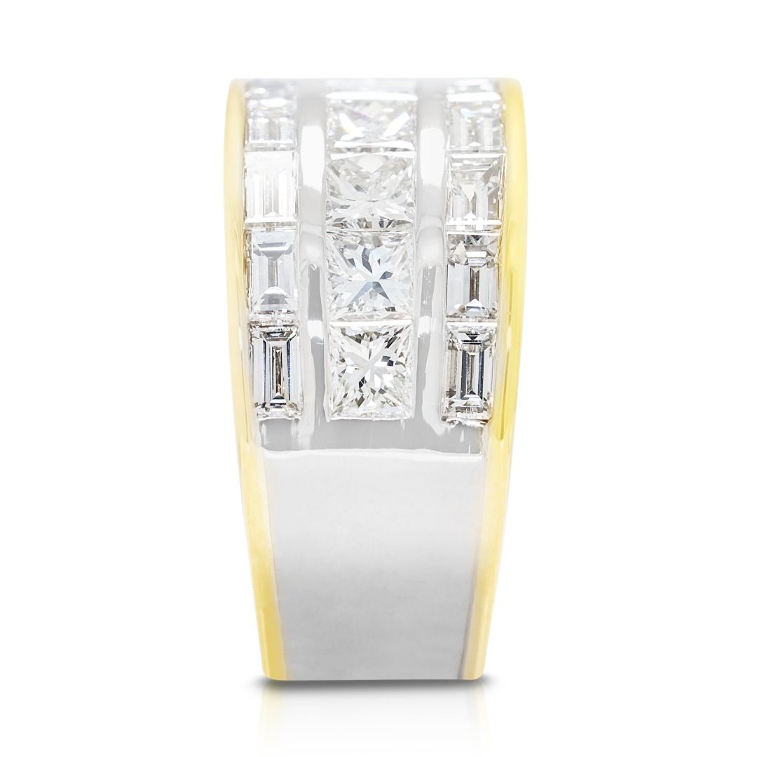 Imperial 1,08 Karat Prinzess- und Tapered-Diamant-Mosaikring aus 18K zweifarbigem Gold
