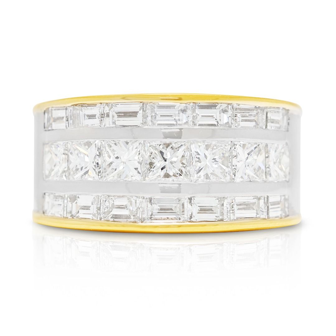 Imperial 1,08 Karat Prinzess- und Tapered-Diamant-Mosaikring aus 18K zweifarbigem Gold
