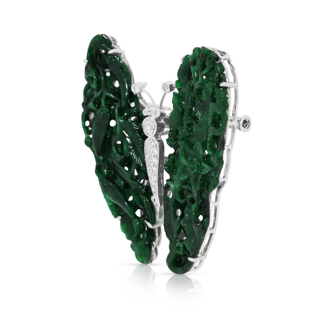 Imperial Garden 18k White Gold Jade and 0.23ct Diamond Butterfly Brooch