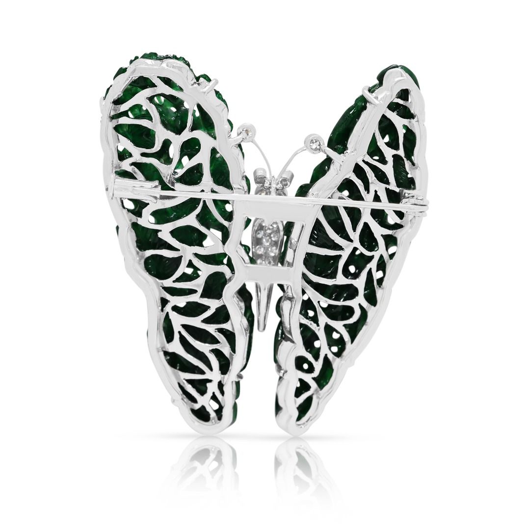 Imperial Garden 18k White Gold Jade and 0.23ct Diamond Butterfly Brooch