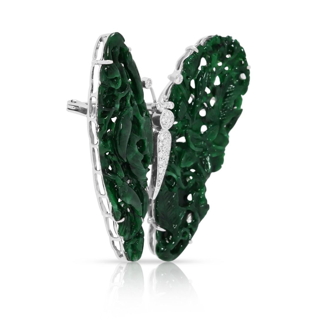Imperial Garden 18k White Gold Jade and 0.23ct Diamond Butterfly Brooch