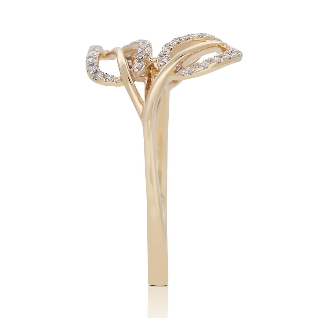 Intricate 0.24ct Leaf-design Diamond Ring in 14K Yellow Gold