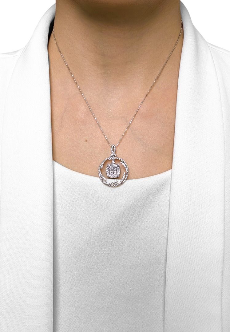 Intricate 1.02ct Diamond Pendant with Princess & Round Cuts in 18K White Gold