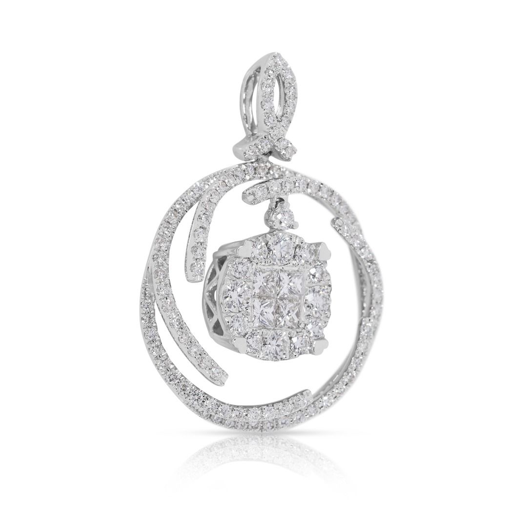 Intricate 1.02ct Diamond Pendant with Princess & Round Cuts in 18K White Gold