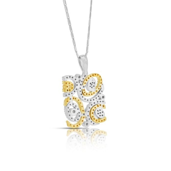 Intricate 1.38ct Diamonds Necklace with Pendant in 18k White and Yellow Gold - IGI Certified