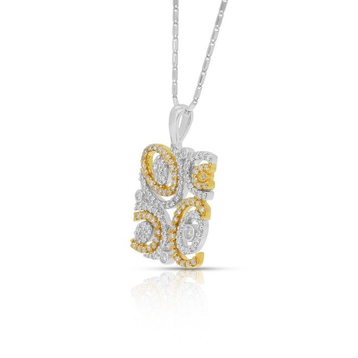 Intricate 1.38ct Diamonds Necklace with Pendant in 18k White and Yellow Gold - IGI Certified