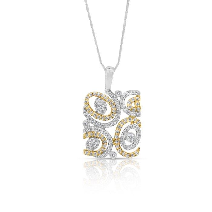 Intricate 1.38ct Diamonds Necklace with Pendant in 18k White and Yellow Gold - IGI Certified