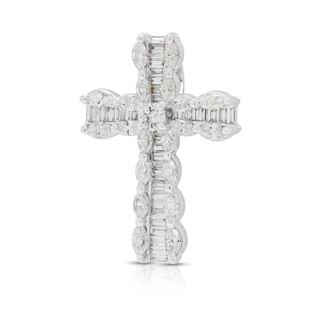 Intricate 1.65ct Natural Diamond Cross Pendant in 18K White Gold