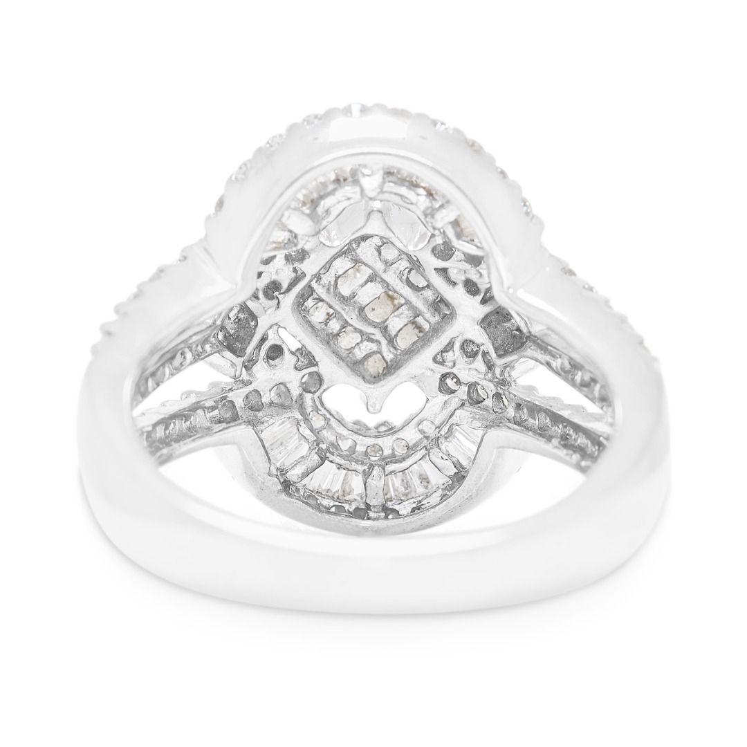 Intricate 1.80ct Natural Diamond Princess, Round Brilliant and Tapered Halo Ring in 18K White Gold