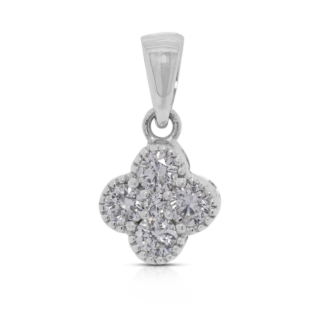 Lucky 0.21ct Natural Diamond 18K White Gold Four-Leaf Clover Pendant