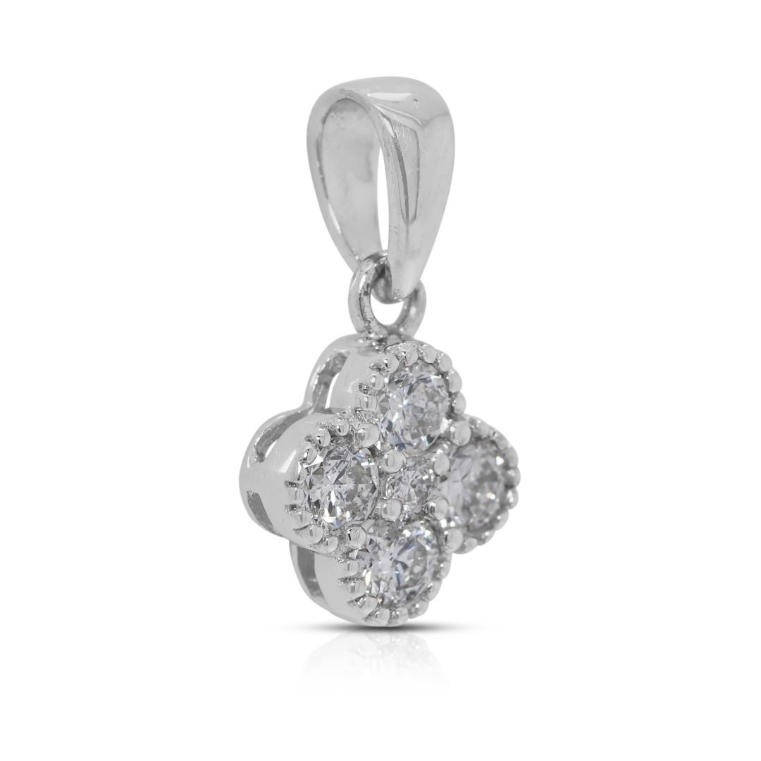 Lucky 0.21ct Natural Diamond 18K White Gold Four-Leaf Clover Pendant