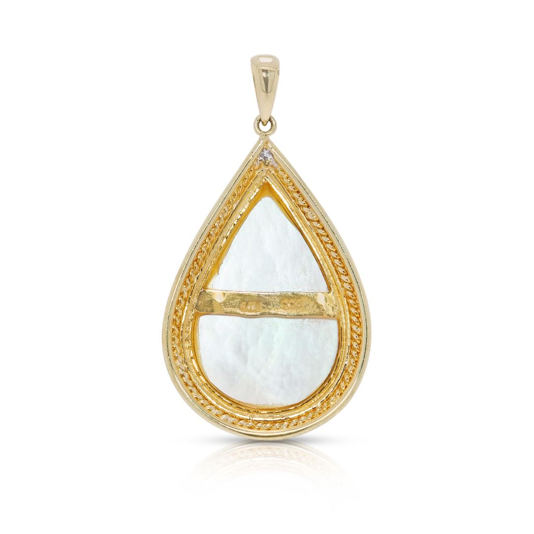 Luminous 0.01ct Natural Diamond & Mabe Pearl 14K Yellow Gold Pendant