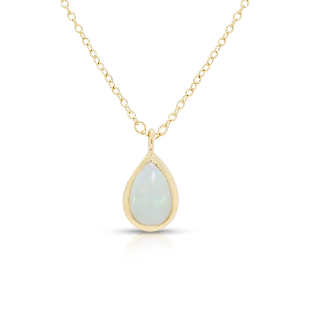Luminous 0.50ct Opal Pendant Necklace in 14K Yellow Gold