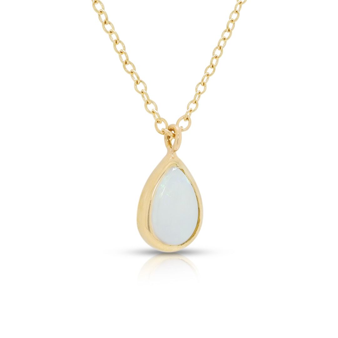 Luminous 0.50ct Opal Pendant Necklace in 14K Yellow Gold