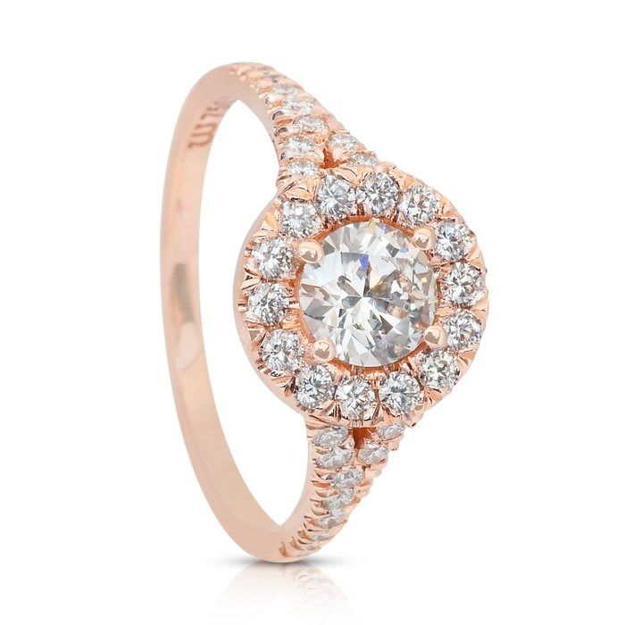 Luminous 1.09ct Diamonds Halo Ring in 18k Rose Gold - IGI Certified