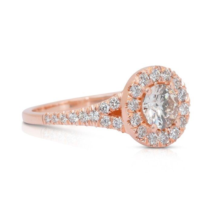 Luminous 1.09ct Diamonds Halo Ring in 18k Rose Gold - IGI Certified