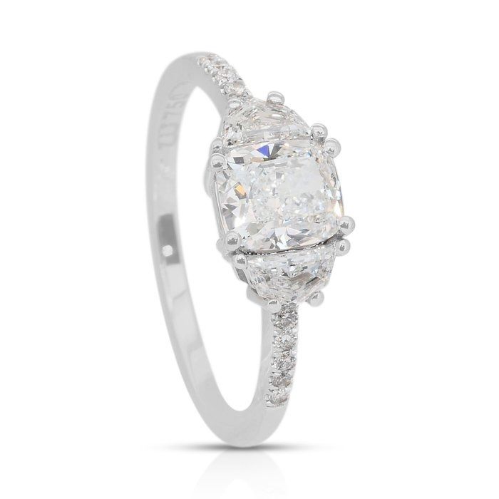 Luminous 1.36ct Diamonds 3-Stone Ring in 18k White Gold - GIA Certified