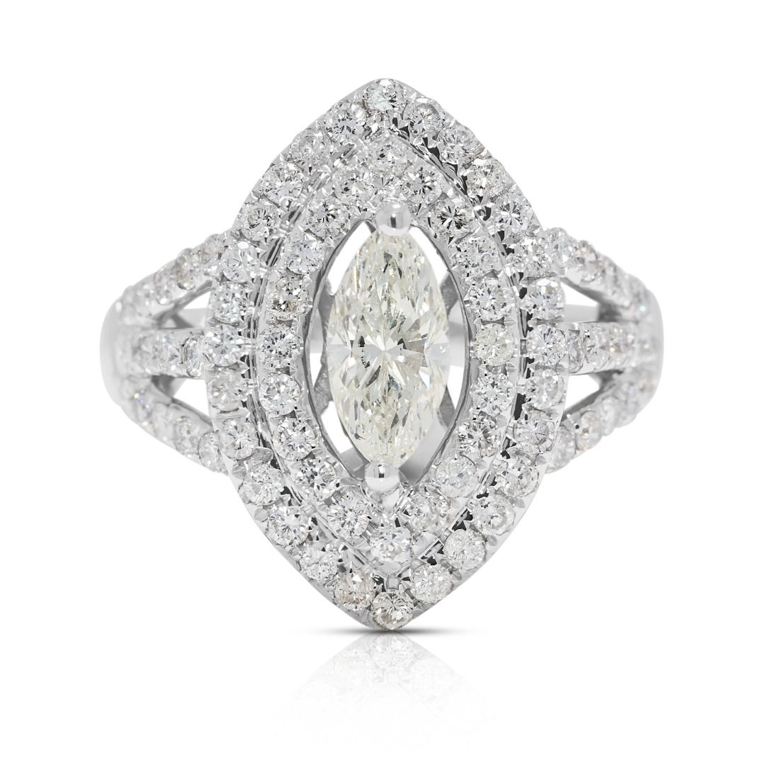 Luminous 1.39ct Halo Diamond Ring in 18K White Gold