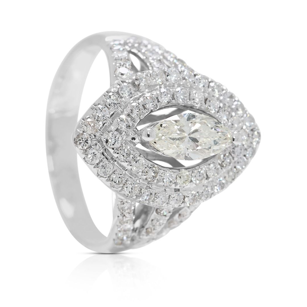 Luminous 1.39ct Halo Diamond Ring in 18K White Gold