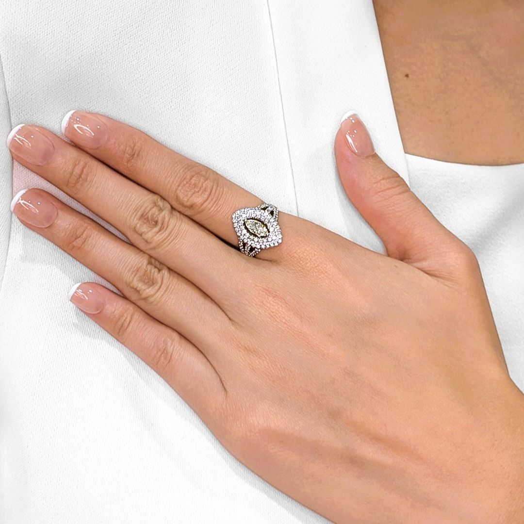 Luminous 1.39ct Halo Diamond Ring in 18K White Gold