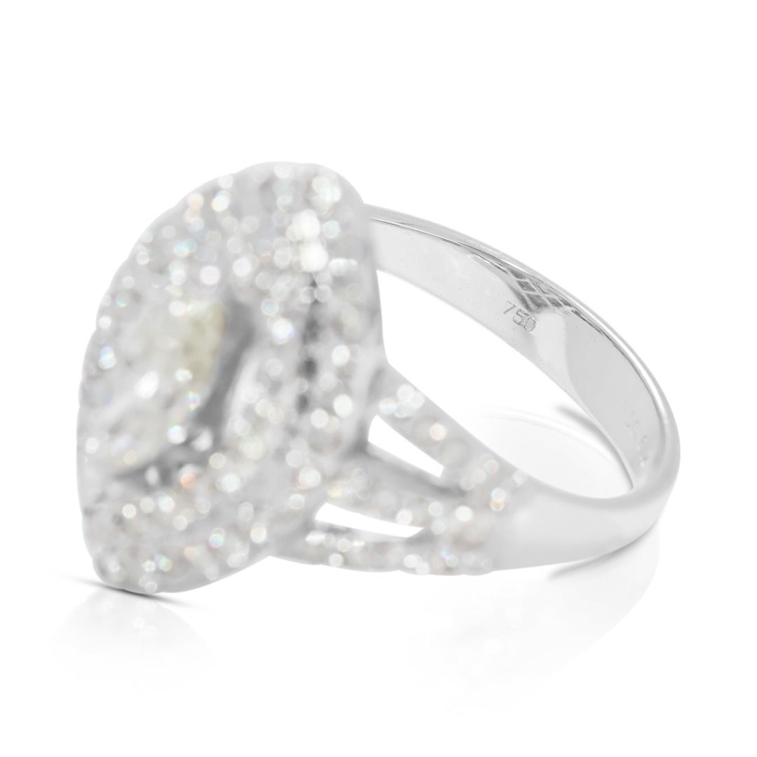 Luminous 1.39ct Halo Diamond Ring in 18K White Gold