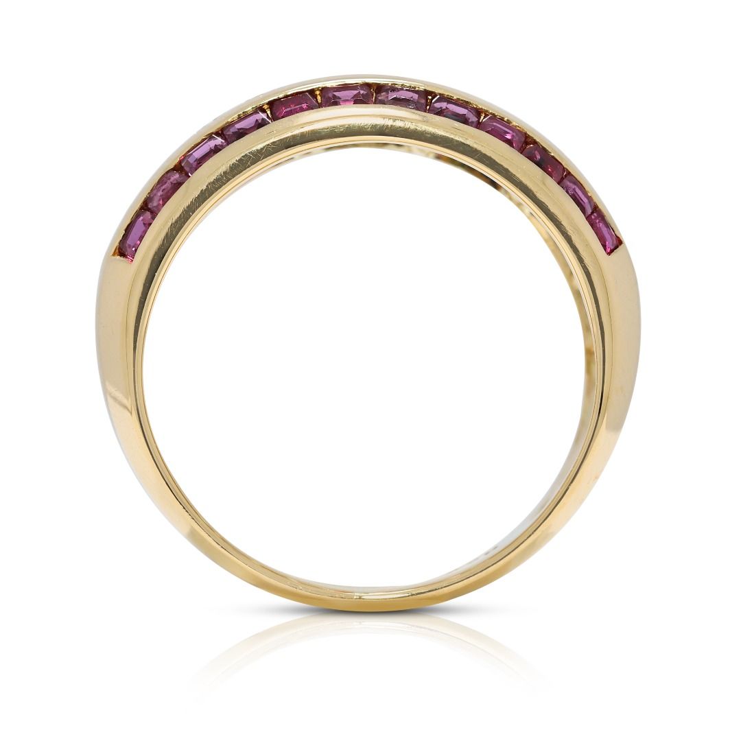 Luminous 1.45ct Ruby, Emerald, and Natural Diamonds Ring in 18K Yellow Gold