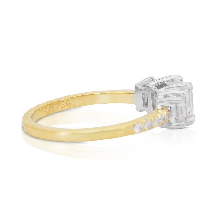 Luminous 1.54ct Diamonds 3-Stone Ring in 18k Yellow & White Gold - IGI Certified