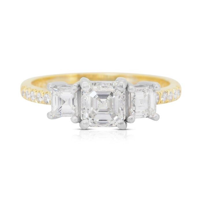Luminous 1.54ct Diamonds 3-Stone Ring in 18k Yellow & White Gold - IGI Certified
