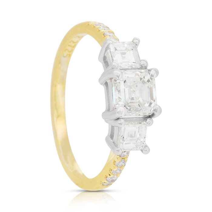 Luminous 1.54ct Diamonds 3-Stone Ring in 18k Yellow & White Gold - IGI Certified