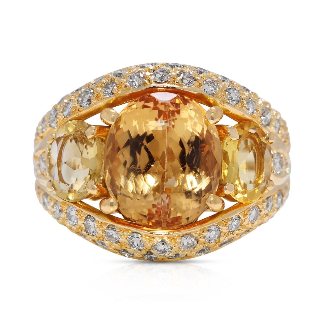 Luminous 7.38ct Citrine & Natural Diamond Cocktail Ring in 20K Yellow Gold