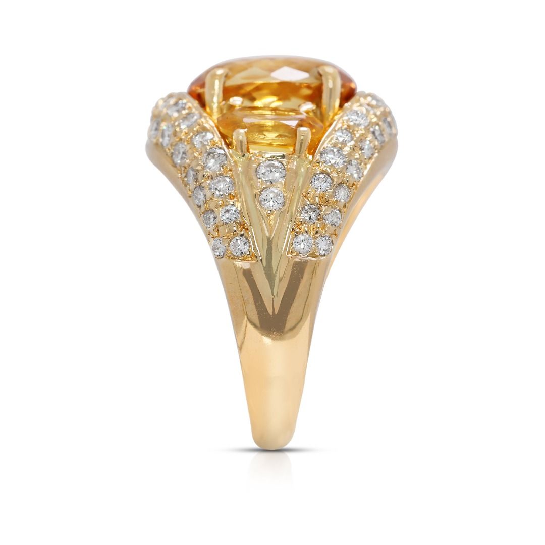 Luminous 7.38ct Citrine & Natural Diamond Cocktail Ring in 20K Yellow Gold