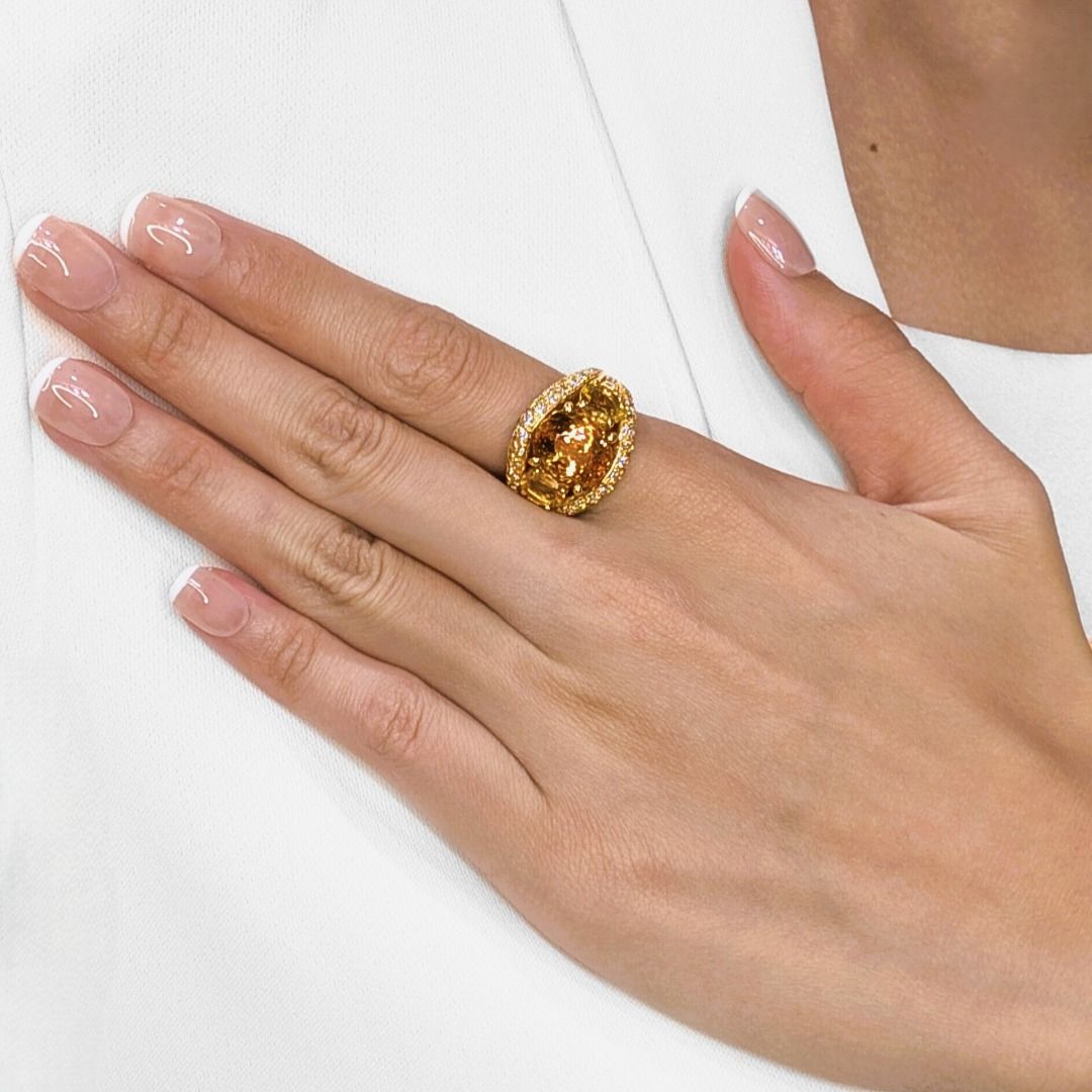 Luminous 7.38ct Citrine & Natural Diamond Cocktail Ring in 20K Yellow Gold