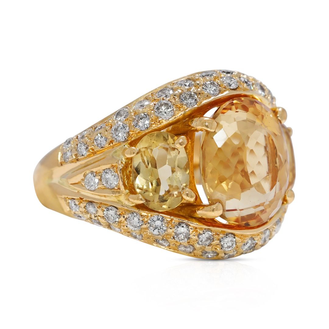 Luminous 7.38ct Citrine & Natural Diamond Cocktail Ring in 20K Yellow Gold