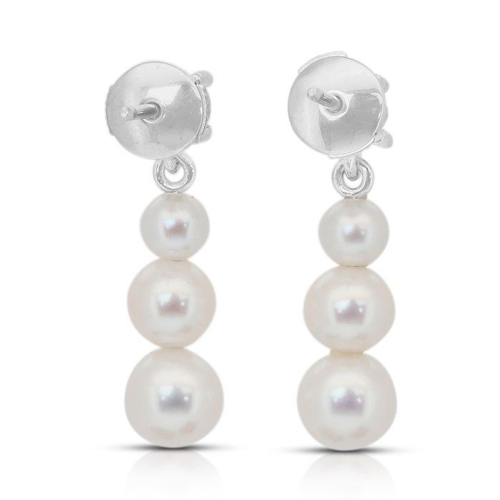 Luminous 7.52ct Fresh Water Cultured Pearls and Diamonds Drop Earrings in 18k White Gold - IGI Certified