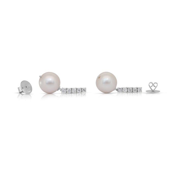 Lustrous 11.18ct South Sea Cultured Pearls and Diamonds Drop Earrings in 18k White Gold - IGI Certified