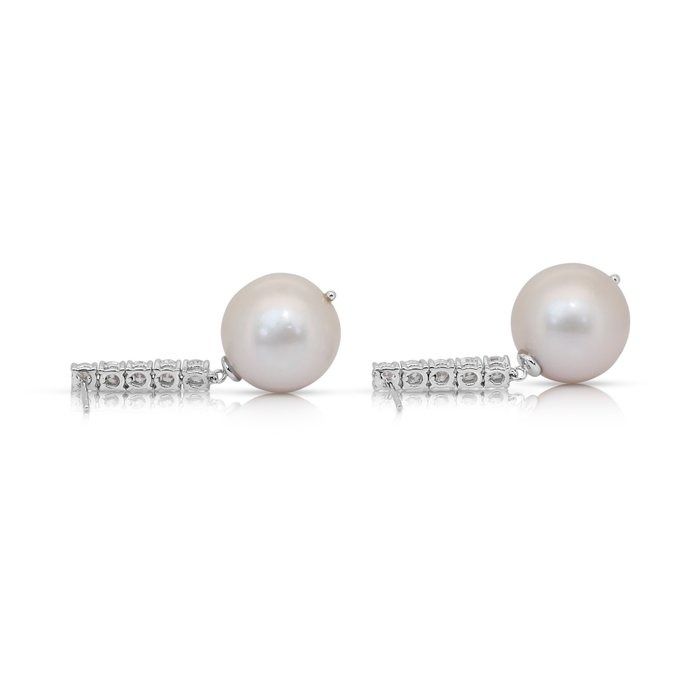 Lustrous 11.18ct South Sea Cultured Pearls and Diamonds Drop Earrings in 18k White Gold - IGI Certified