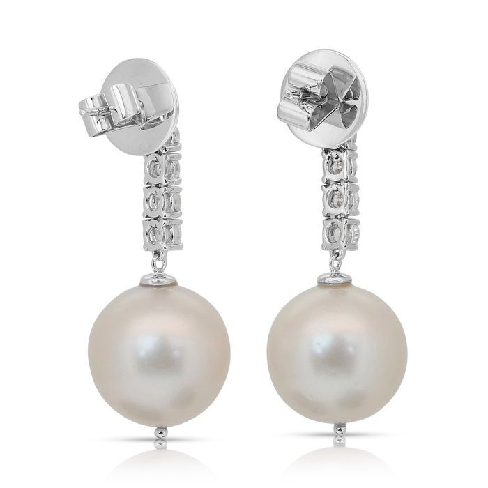 Lustrous 11.18ct South Sea Cultured Pearls and Diamonds Drop Earrings in 18k White Gold - IGI Certified