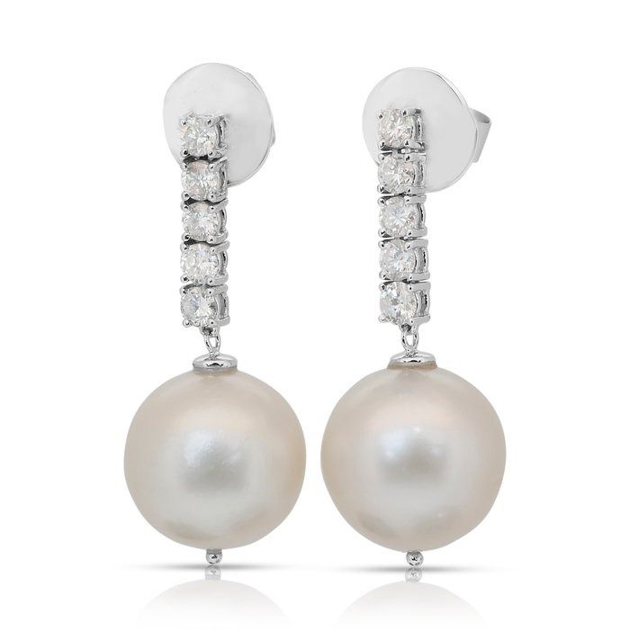 Lustrous 11.18ct South Sea Cultured Pearls and Diamonds Drop Earrings in 18k White Gold - IGI Certified